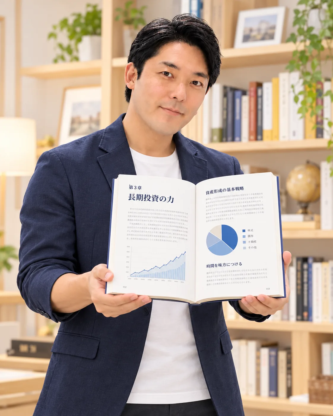 書斎で株投資資料を監修する中田敦彦